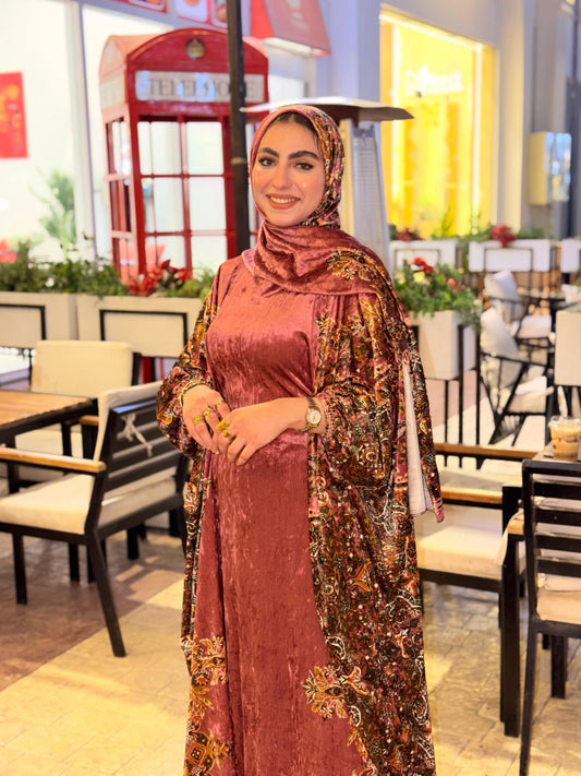 إسدال قطيفة فرنساوي مزخرف – روز